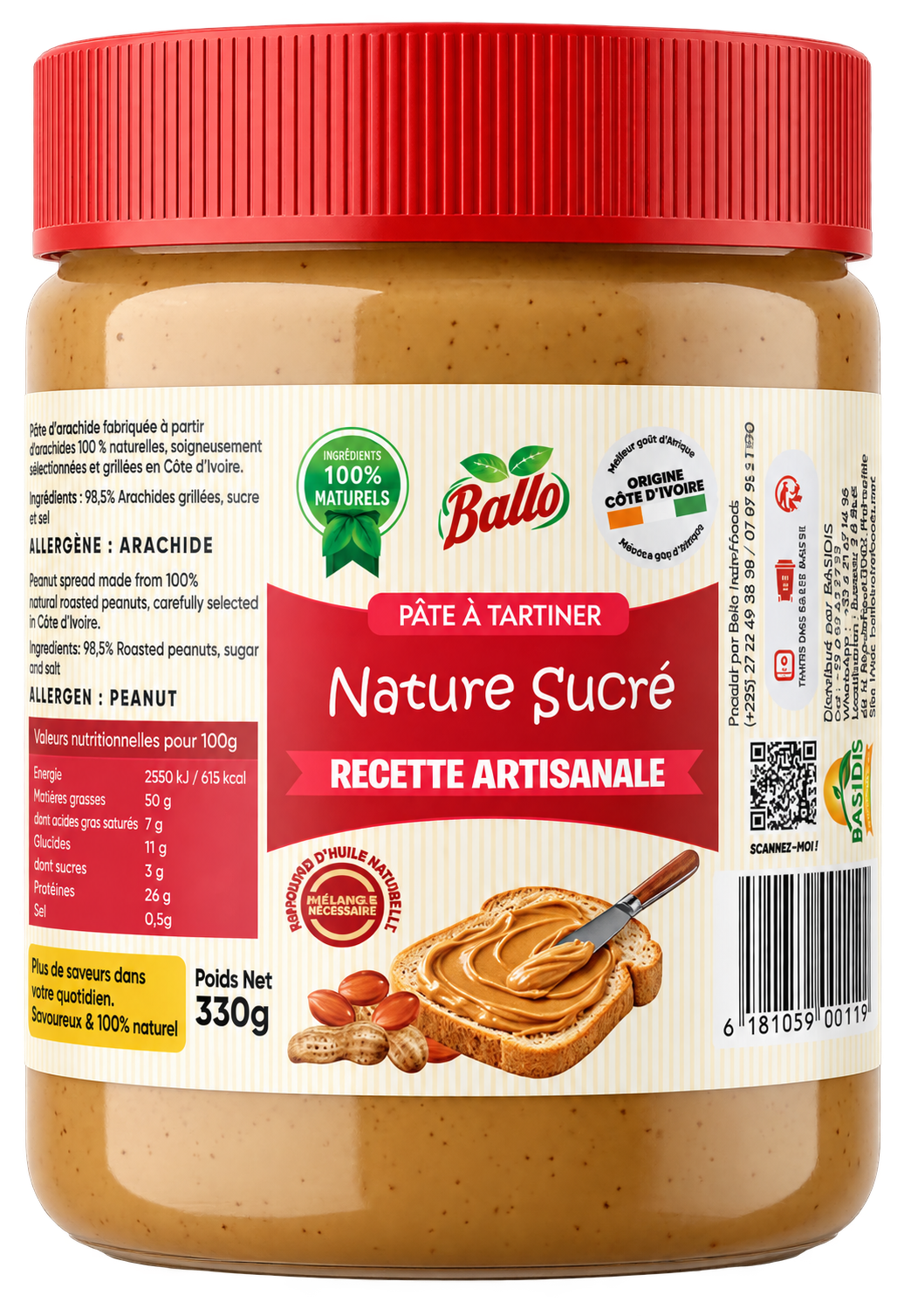 Pâte à tartiner nature sucrée